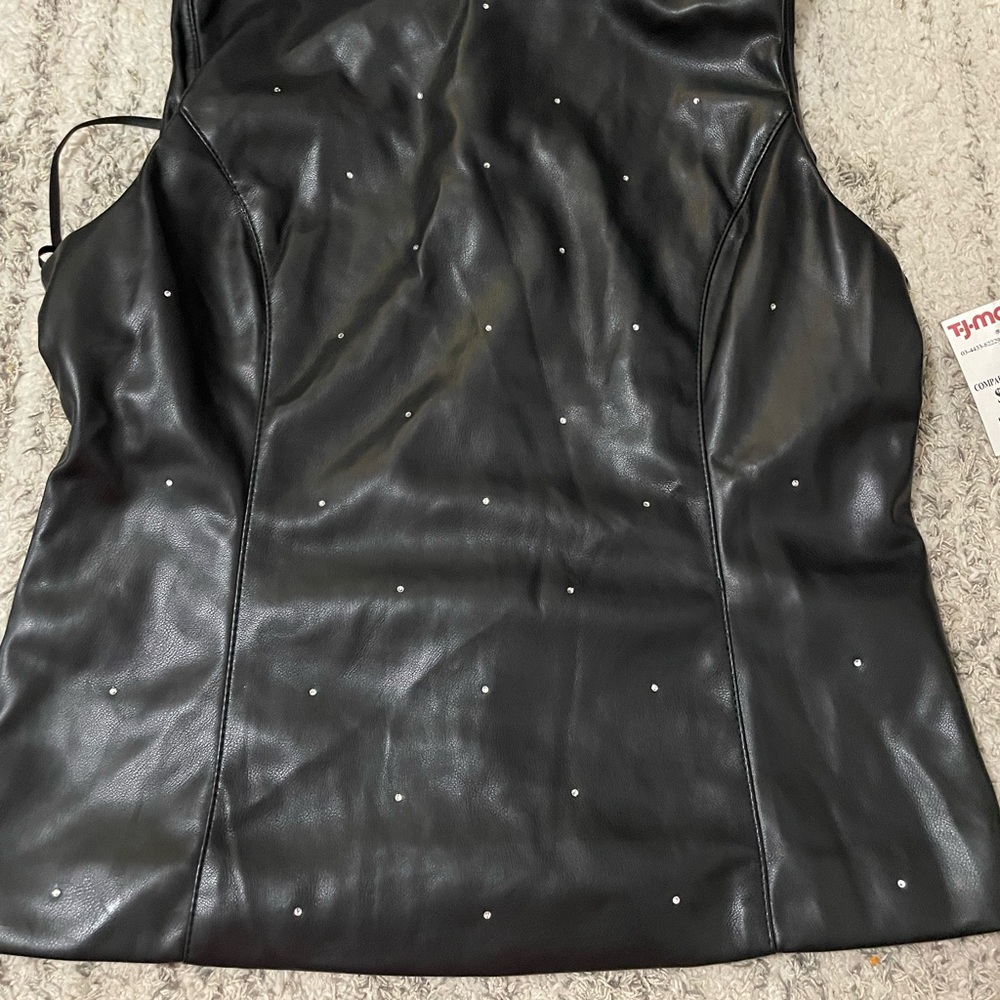 Bagatelle Black Leather Vest with Stud Accents